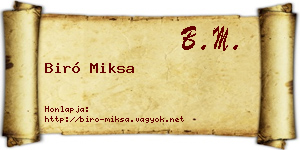 Biró Miksa névjegykártya